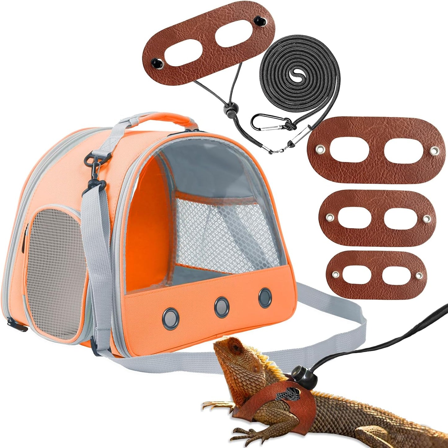 Leopard Gecko Portable Carrier with Leather Harness and Leash Set,Small Animal Travel Cage with Transparent Window,Lizard Carrier for Hamster Rabbit Gerbil Hedgehog Sugar Glider - Image 10