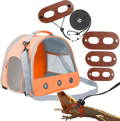 Leopard Gecko Portable Carrier with Leather Harness and Leash Set,Small Animal Travel Cage with Transparent Window,Lizard Carrier for Hamster Rabbit Gerbil Hedgehog Sugar Glider - Image 10