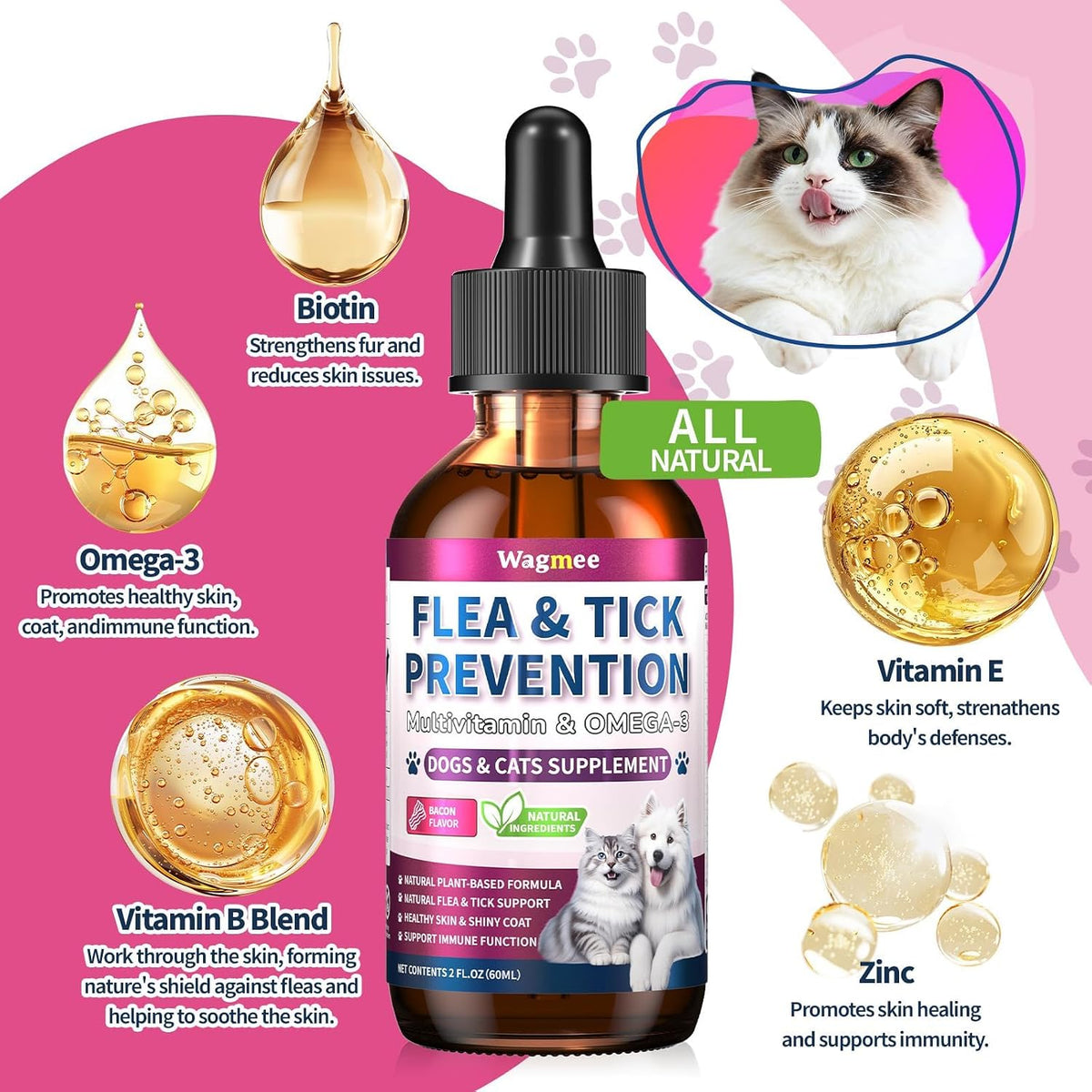Omega three and biotin infused flea support drops for dogs
