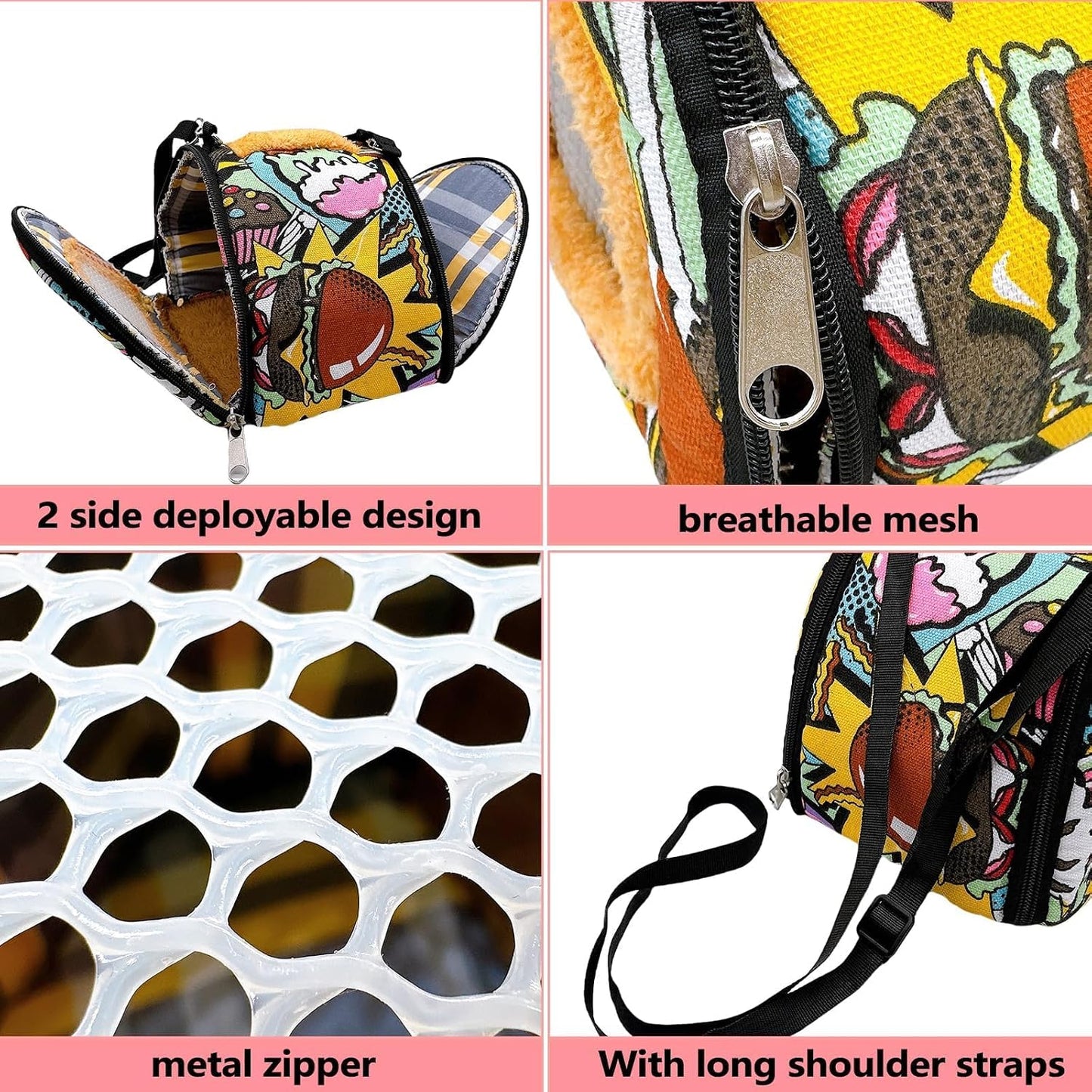 Hamiledyi Hamster Carrier Bag Gerbil Outgoing Travel Pouch Sugar Glider Breathable Carrying Strap with Zipper Suitable for Rat Hamster Mice - Image 4
