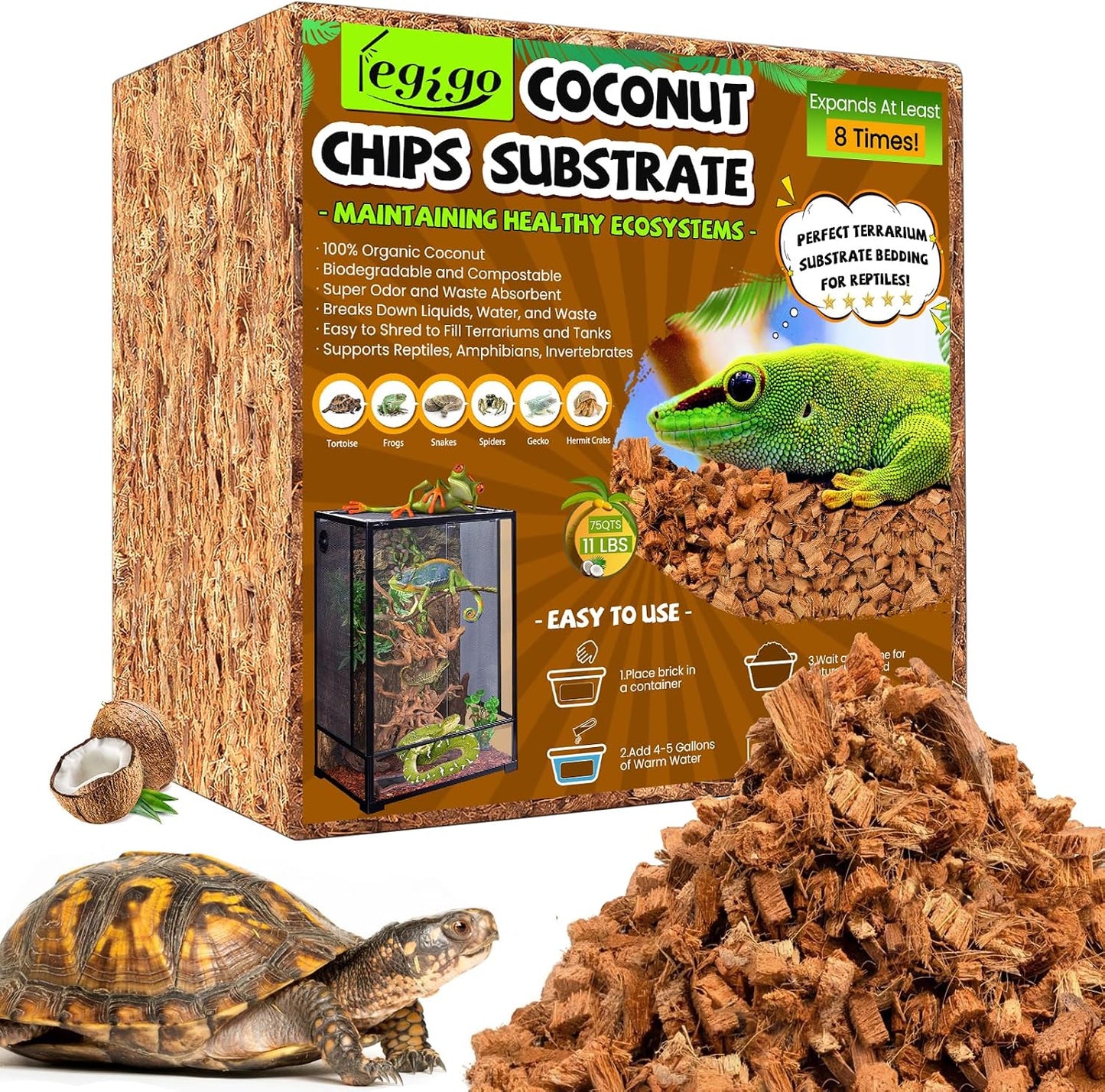 Legigo coconut chip substrate reptile bedding ten pounds compressed brick front view
