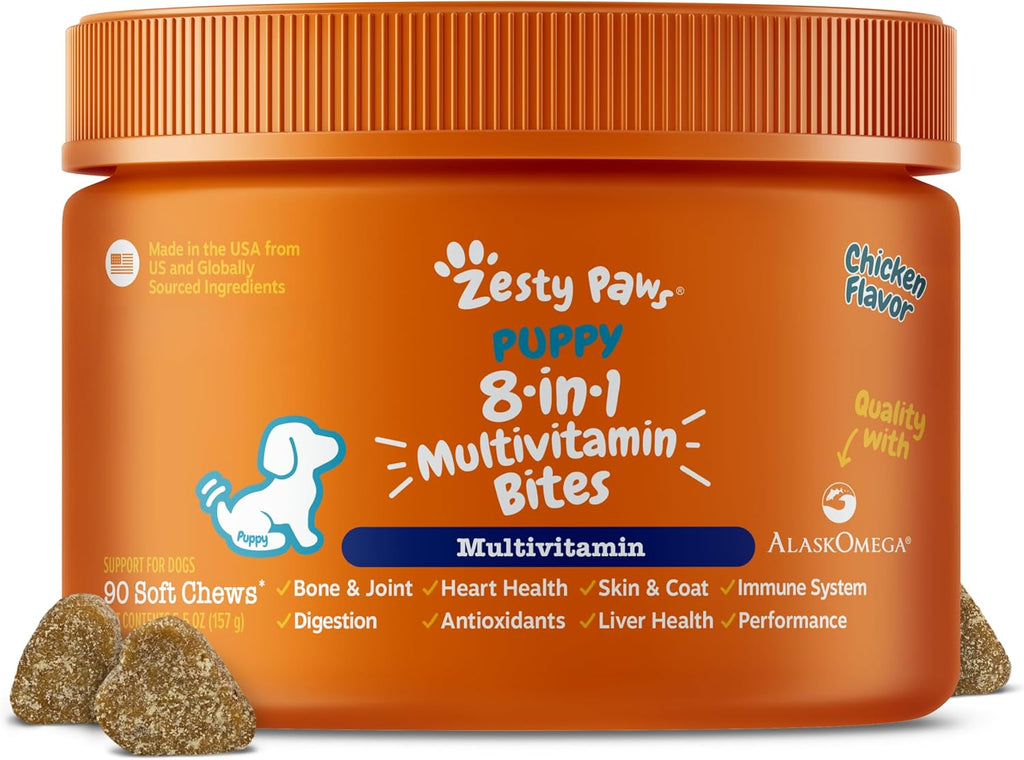 Zesty Paws Dog Multivitamin, Chewable Dog Vitamins and Supplements for Hip & Joints, Skin & Coat, Omega 3 Fish Oil for Dogs- Senior & Puppy Multivitamin- Chicken- 90ct - Image 14