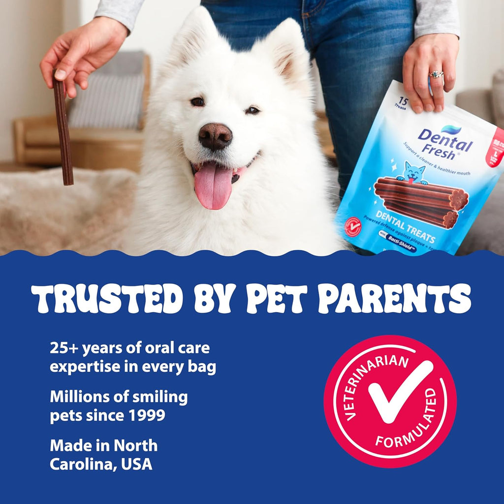 Authentic imported USA pet oral care packaging for Dental Fresh plaque and tartar control