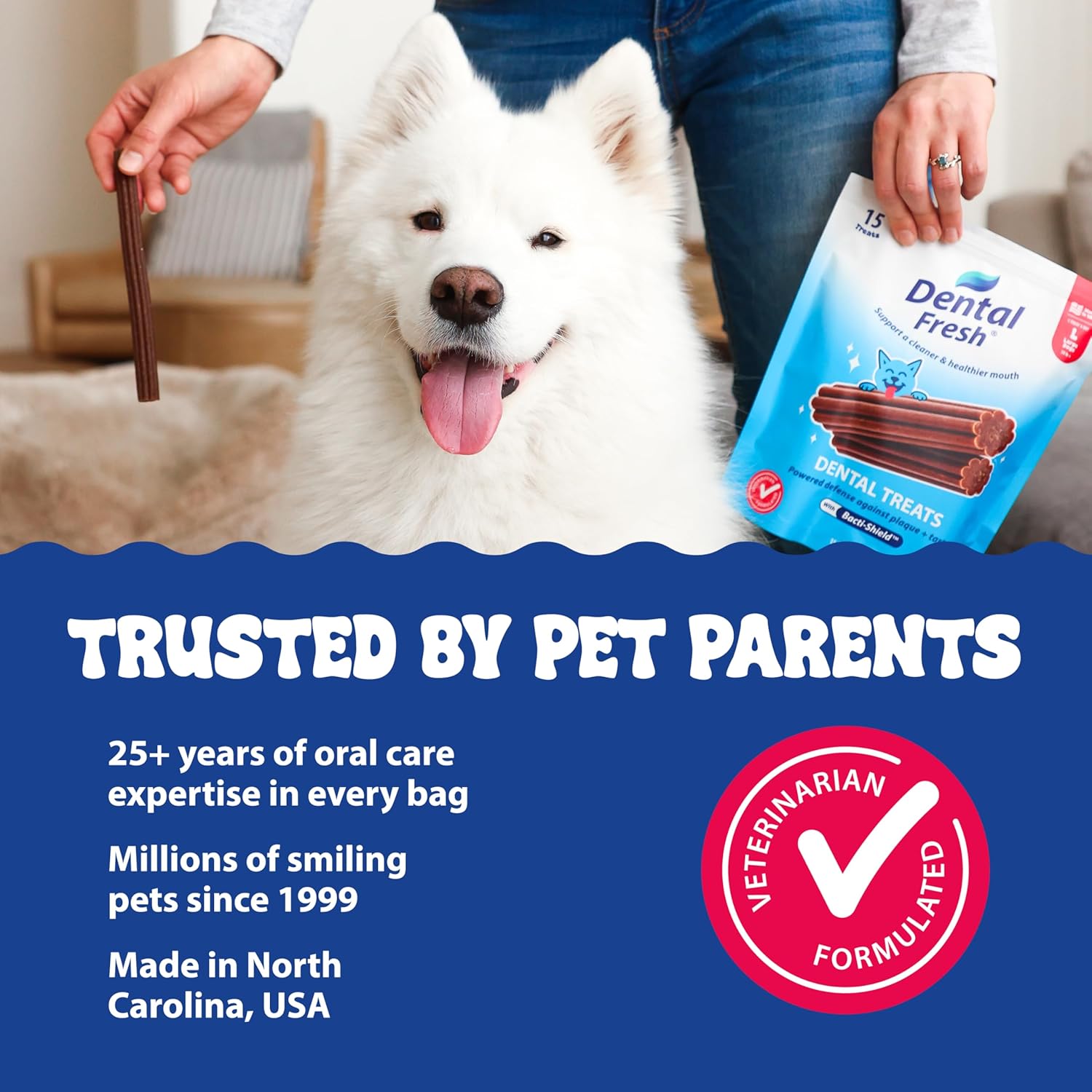 Authentic imported USA pet oral care packaging for Dental Fresh plaque and tartar control