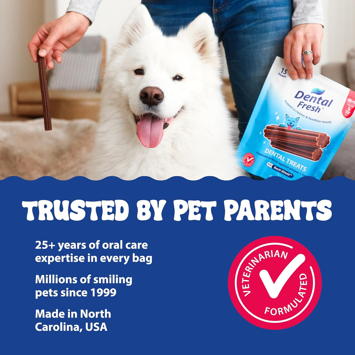 Authentic imported USA pet oral care packaging for Dental Fresh plaque and tartar control