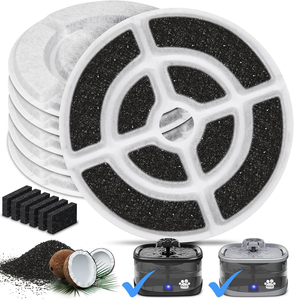 Kastty 6 pack replacement filters for large dog water fountain