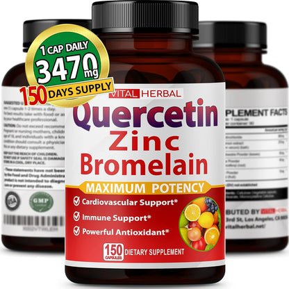 HonLena Quercetin 98 Percent with Bromelain front view bottle