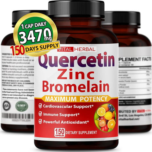 HonLena Quercetin 98 Percent with Bromelain front view bottle