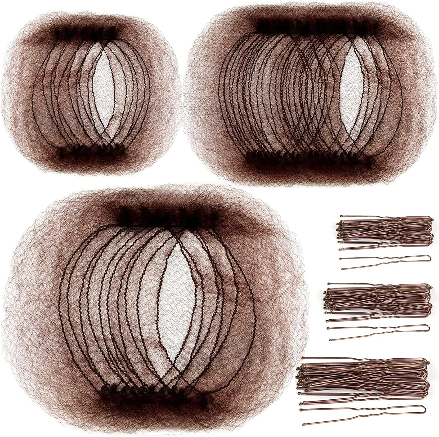 Teenitor Hair Accessories Invisible Hair Net Set front view showing the brown mesh nets and matching bobby pins packaging.