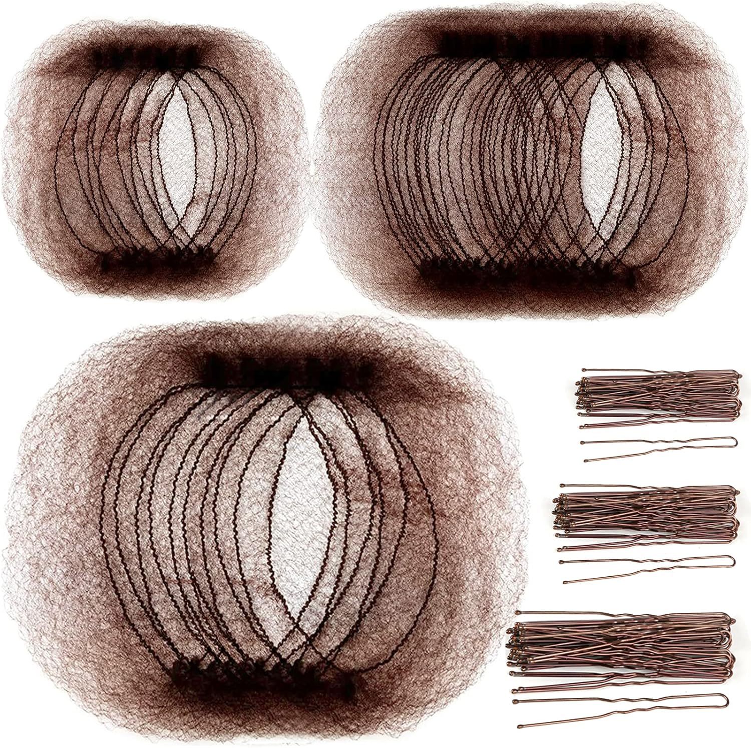 Teenitor Hair Accessories Invisible Hair Net Set front view showing the brown mesh nets and matching bobby pins packaging.