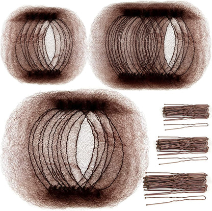 Teenitor Hair Accessories Invisible Hair Net Set front view showing the brown mesh nets and matching bobby pins packaging.