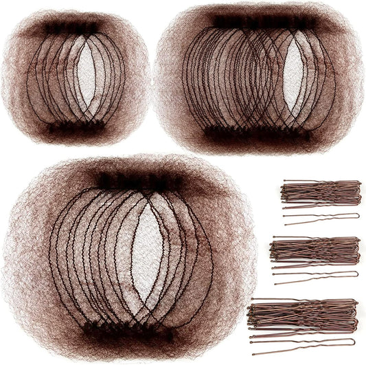 Teenitor Hair Accessories Invisible Hair Net Set front view showing the brown mesh nets and matching bobby pins packaging.