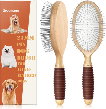 Groomage twenty seven millimeter long pin dog brush front view for professional pet grooming.