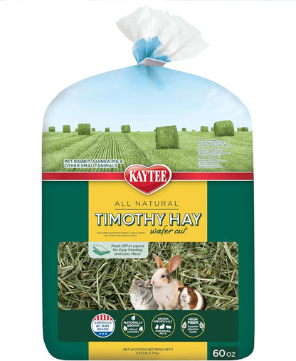 Kaytee Wafer Cut Timothy Hay 60 Ounce front packaging view for premium small animal food.