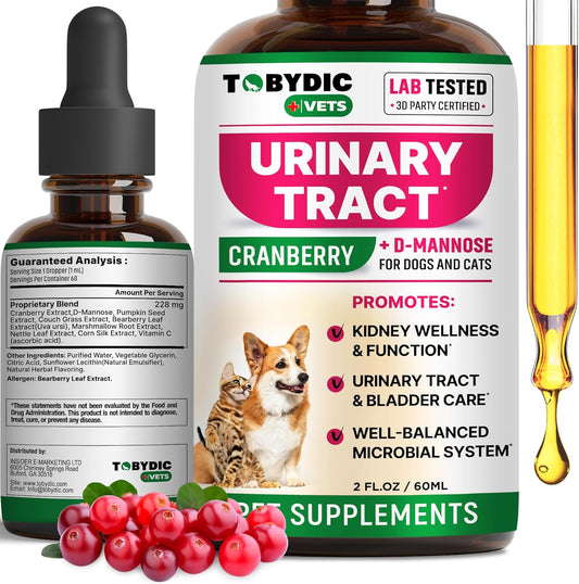 Tobydic cat and dog UTI treatment liquid supplement front view for pet urinary health.