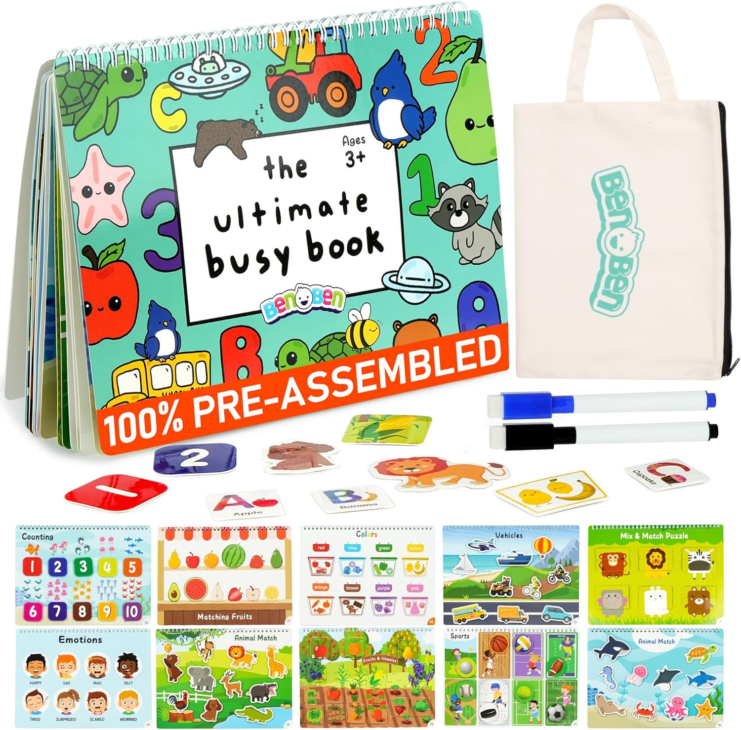 BenBen Busy Book for Toddlers front view showing preschool learning cover page.