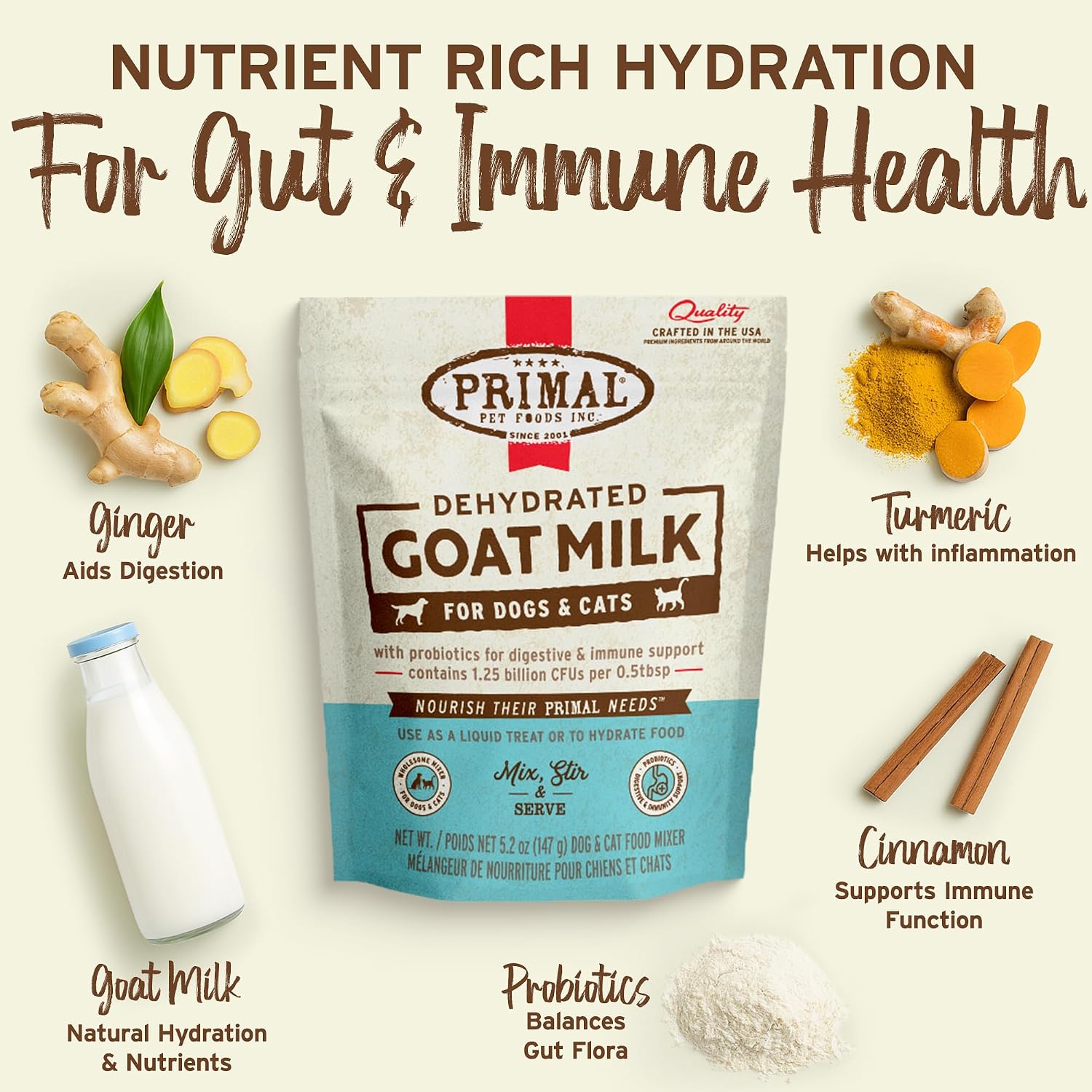 Primal pet food goat milk powder pack of two pouches