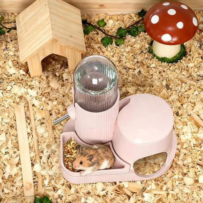 3 in 1 Hamster Water Bottle No Drip Automatic Water Dispenser with Food Bowl Container & Hideout Base Hut for Dwarf Hamster Mouse Rat Gerbils Mice Cage Accessories (Pink) - Image 6