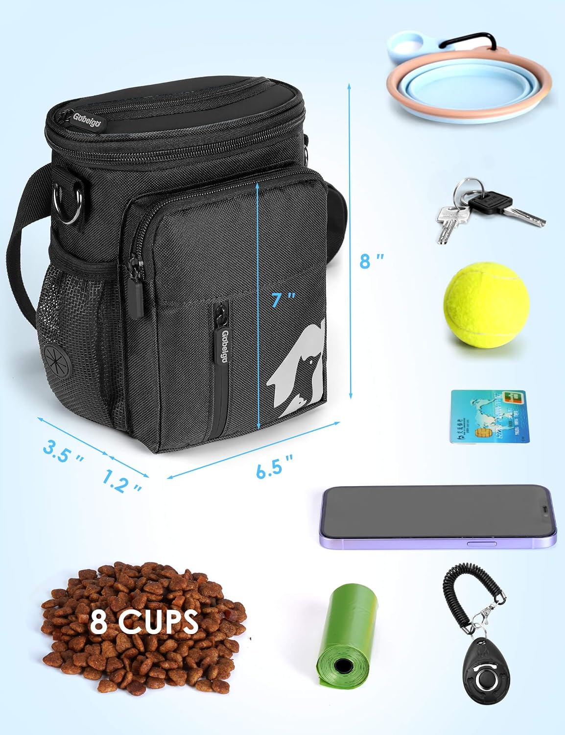 Gobeigo pet trainer bag with included multi pet training clicker tool