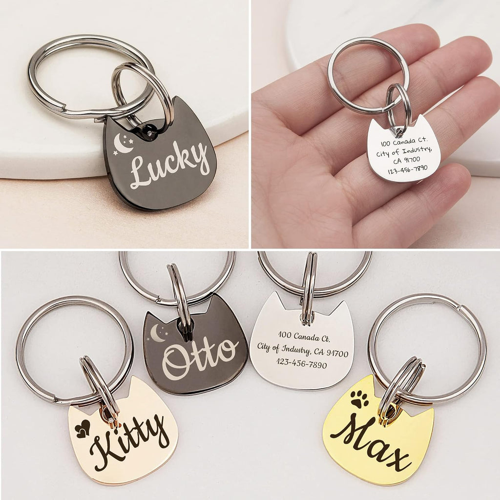 Anavia glossy stainless steel silver pet collar tag with custom star design close up