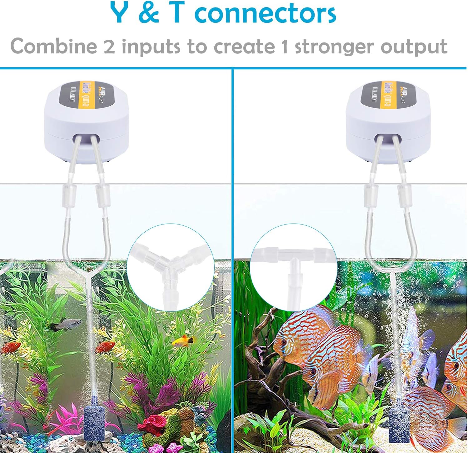 Pawfly aquarium air pump inline valve connector assortment showing airtight hollow design for custom fish tank plumbing