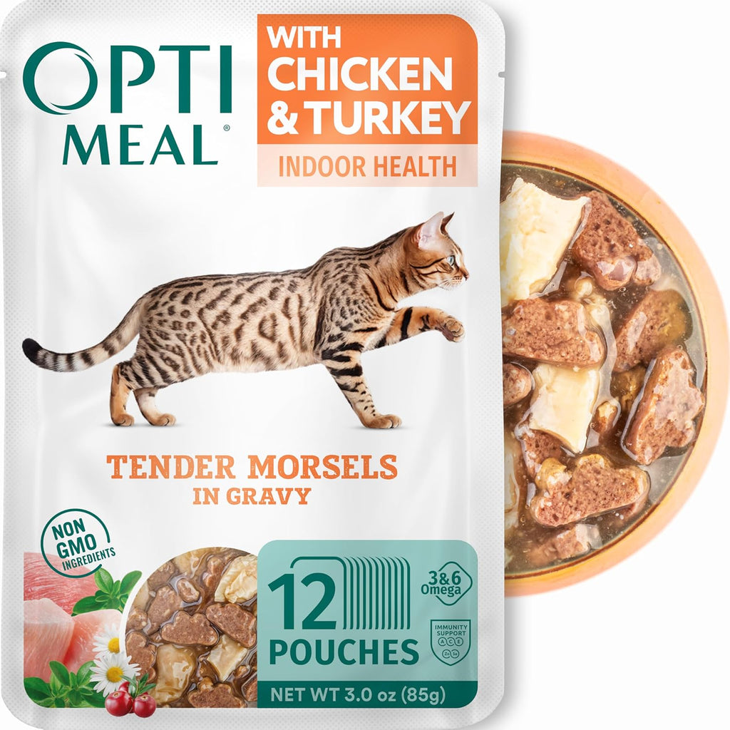 Optimeal Wet Cat Food Variety Pack - Grain Free Tender Morsels, High Protein Premium Nutrition Made with Natural European Ingredients in Savory Gravy, Adult Cat Food Wet Pouches 3oz Pouch (Pack of 12) - Image 10