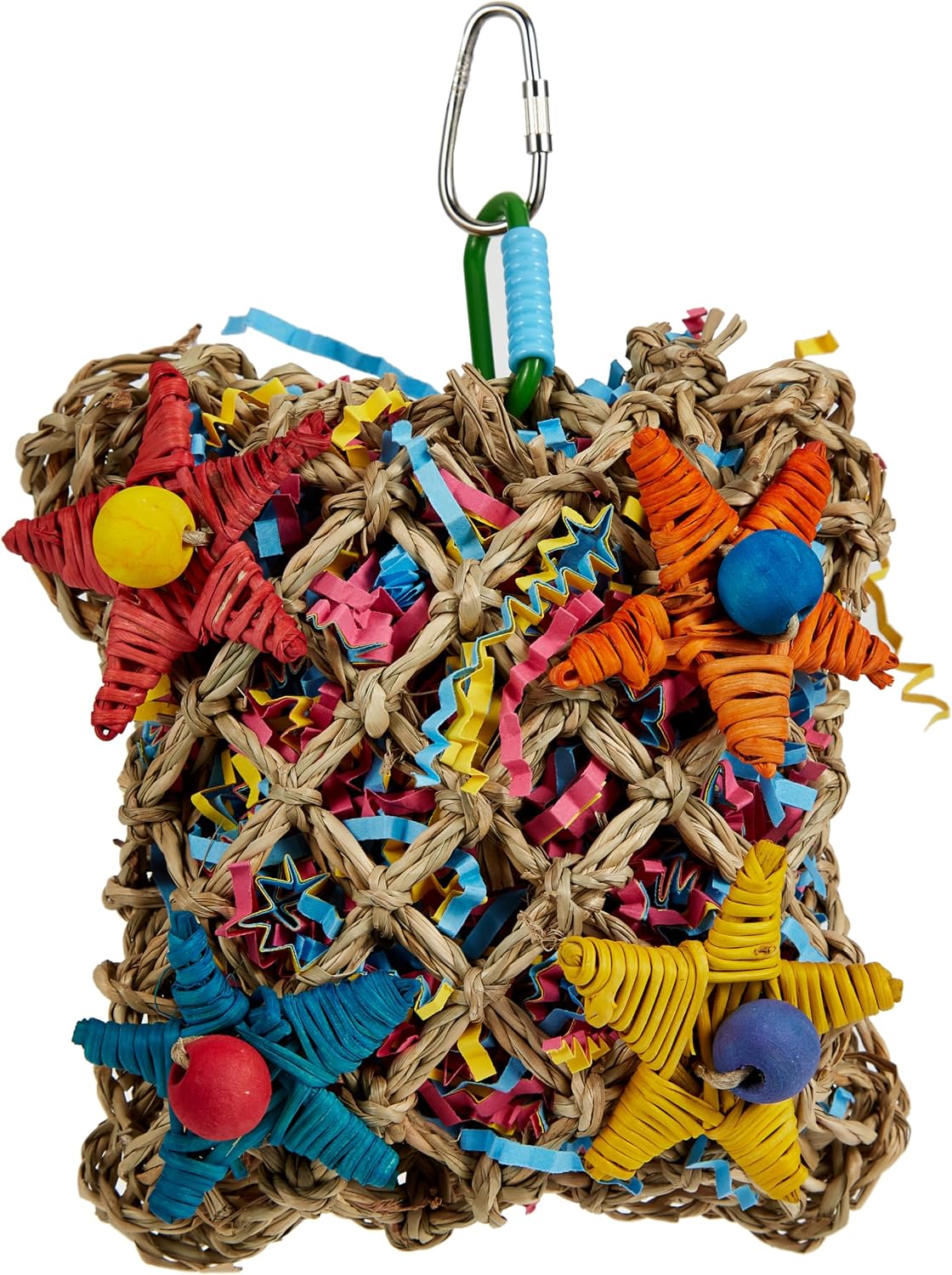 Super Bird Creations SC208 Pickin Pocket front view showing seagrass mat and colorful crinkle paper