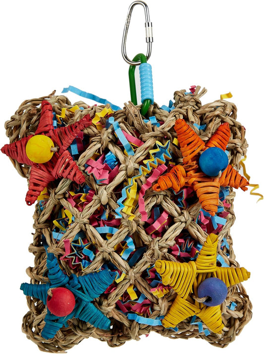 Super Bird Creations SC208 Pickin Pocket front view showing seagrass mat and colorful crinkle paper