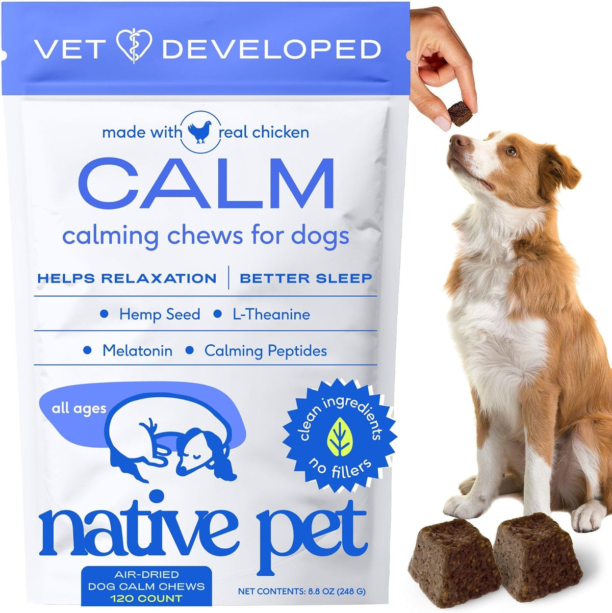 Native Pet Calming Chews for Dogs - Promotes Calming Effect, Supports Emotional Balance & Reduces Hyperactivity - Hemp Seed, Melatonin for Dogs, L-Theanine & Casein - Air-Dried 30 Chews - Image 10