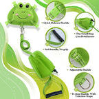 Side view of adjustable pet saddle bag vest on a small dog model