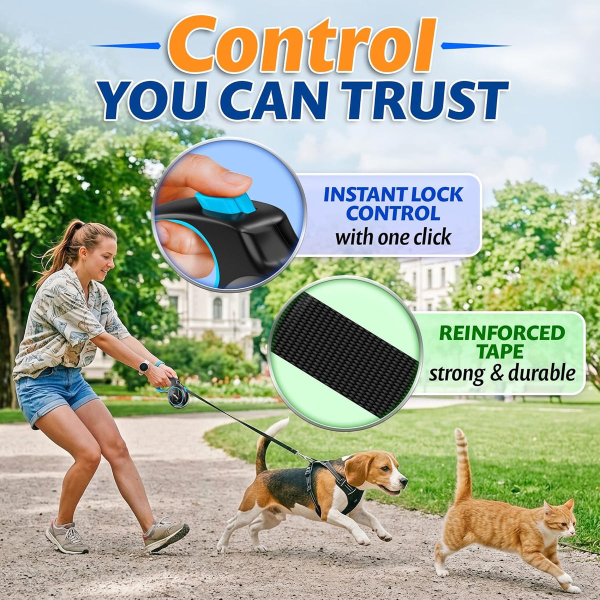 Ergonomic non-slip grip of Peflex retractable dog leash