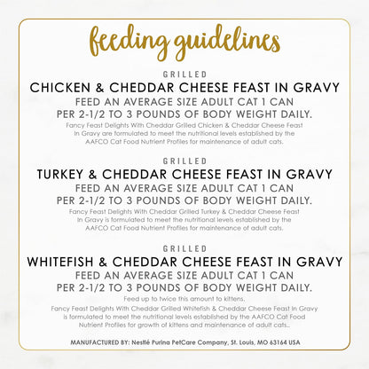 Purina Fancy Feast Delights with Cheddar Grilled Chicken, Turkey or Whitefish and Cheddar Cheese Feast in Gravy Wet Cat Food Variety Pack - (Pack of 24) 3 oz. Cans - Image 10