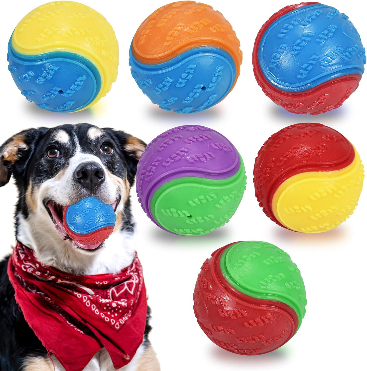 Lechong 6Pcs Squeaky Dog Balls set front view