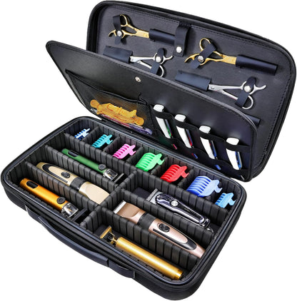 Yueieoun hair clippers case front view displaying the black scratch resistant nylon exterior and sturdy carry handle.