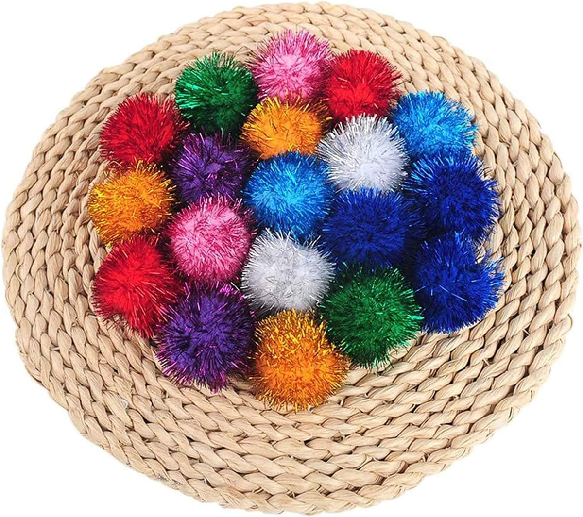 Pet safe lightweight pom pom balls sliding on carpet flooring