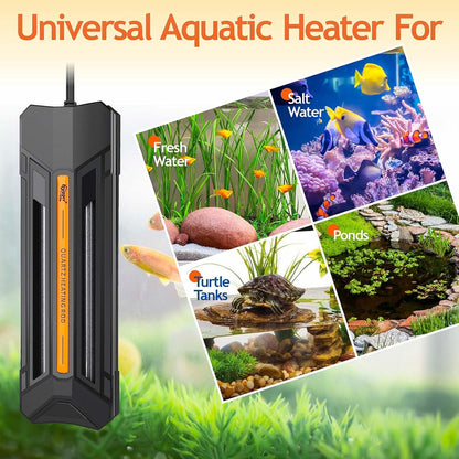 Side profile of Hygger 300W fish tank heater in aquarium