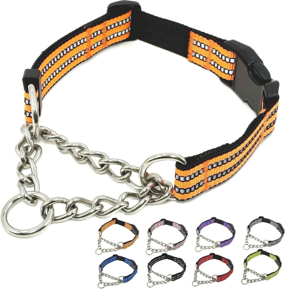 Martingale Dog Collars, Reflective Nylon Collar with Stainless Steel Chain, Adjustable Walking Training Dog Collars with Quick Release Buckle, Suitable for Small Medium Large Dogs(Gray,L) - Image 11