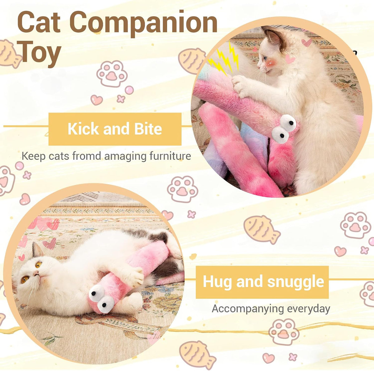 Cat playing with Kiroyal plush catnip kicker toy