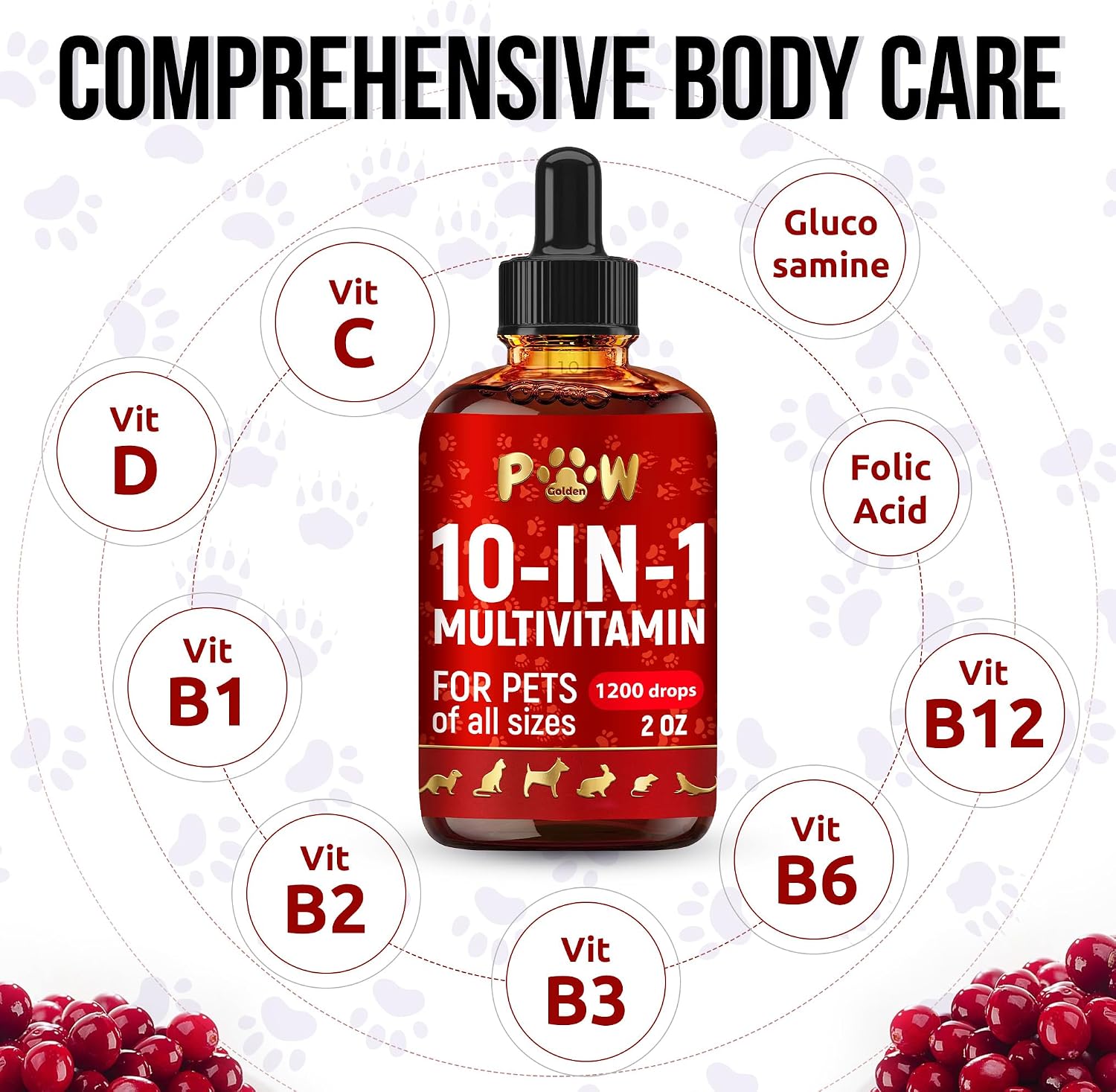 Golden Paw pet multivitamin dropper for easy administration