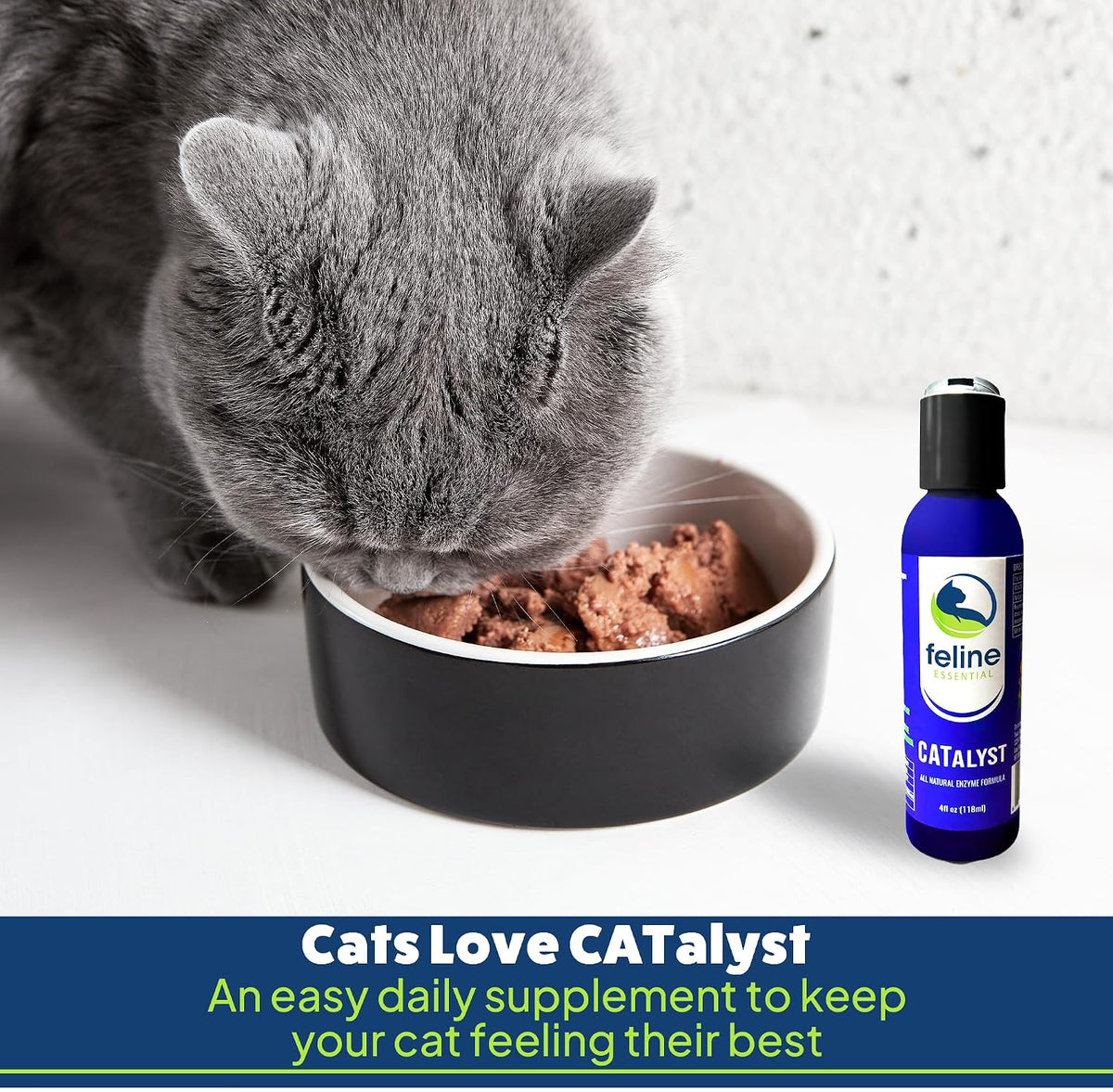 Authentic imported USA feline wellness supplement bottle showing complete directions