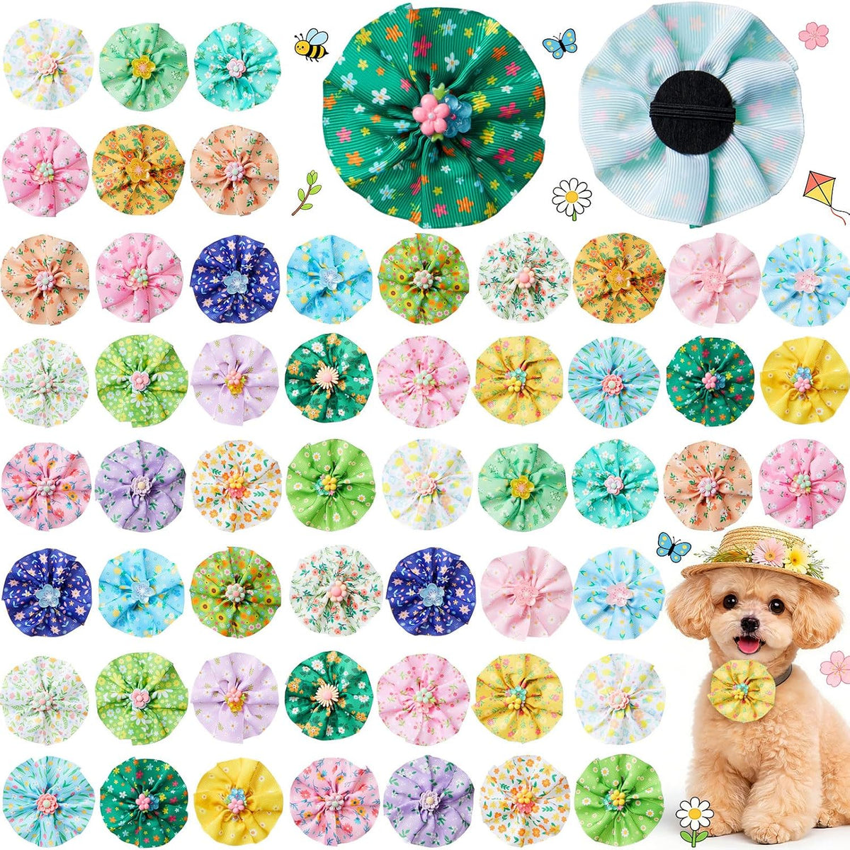 Huhumy 50 Pcs Summer Collar Bows for Dogs Hawaiian Bow Ties Flowers Charms Attachment for Small Medium Large Dogs Cats Collar Accessories Summer Party Costumes - Image 15