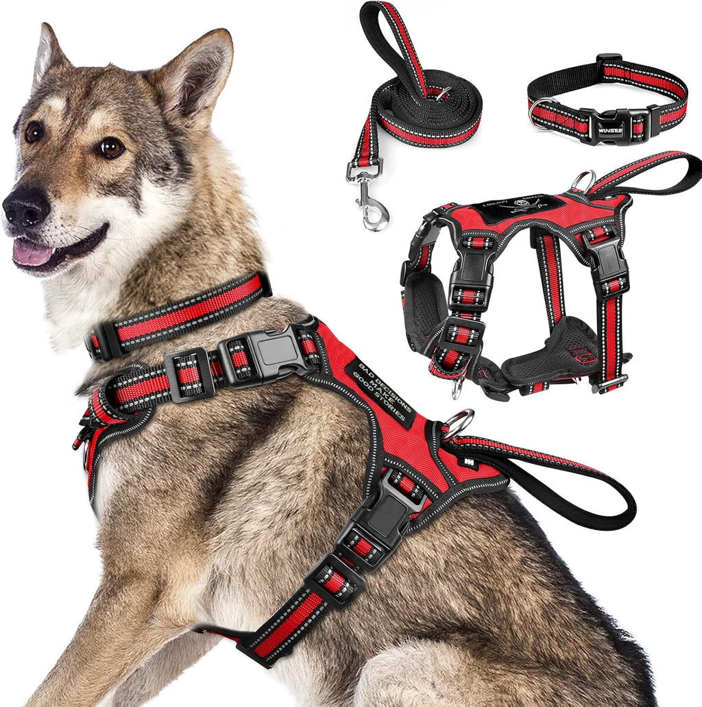 WINSEE Pet Harness Collar and Leash Set, All-in-one Reflective Dog Harness No Pull with Adjustable Buckles for Puppies, Small, Medium, Large, and Extra-Large Dogs (Large, Pink) - Image 10