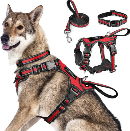 WINSEE Pet Harness Collar and Leash Set, All-in-one Reflective Dog Harness No Pull with Adjustable Buckles for Puppies, Small, Medium, Large, and Extra-Large Dogs (Large, Pink) - Image 10