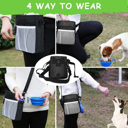 Rear view of the black SZO treat pouch highlighting the integrated waste bag dispenser slot.