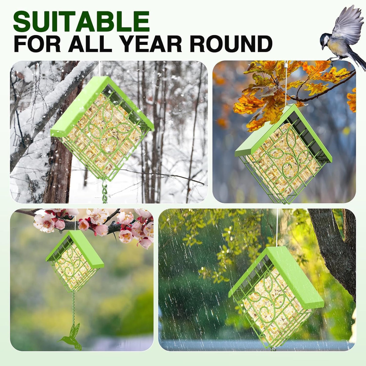 FlowaFoli outdoor suet feeder filled with single suet cake