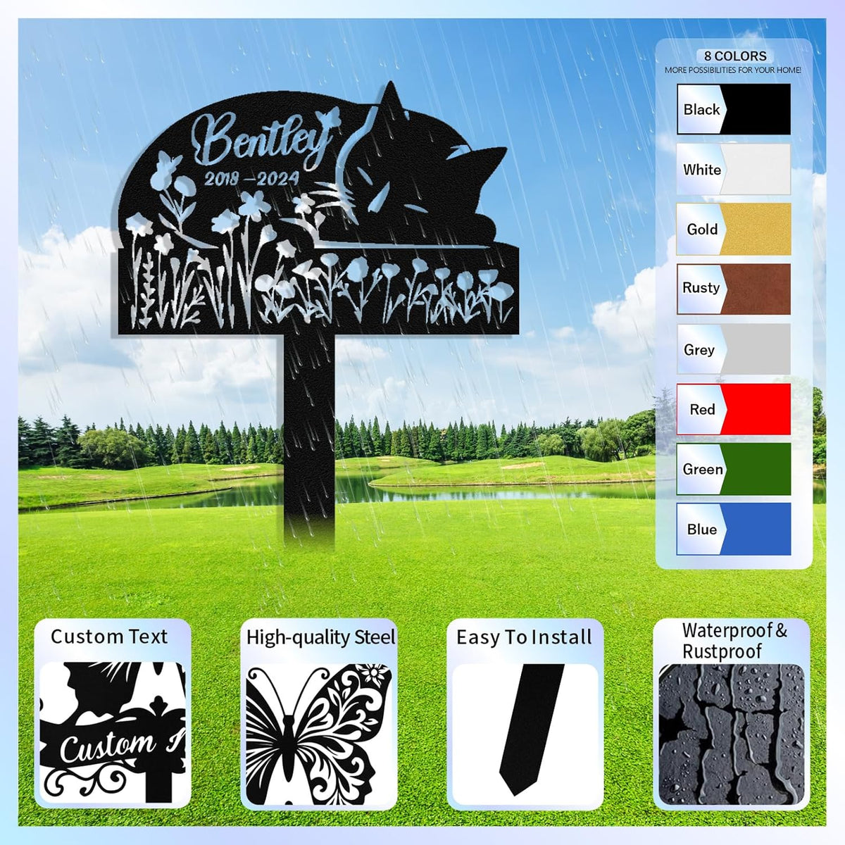 Custom Sleeping Cat Grave Marker Outdoor, Personalized Cat Memorial Grave - Image 4