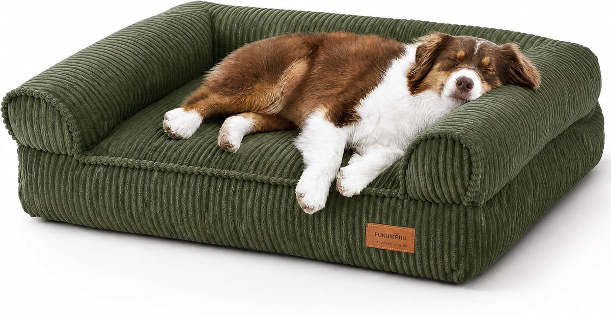 FUKUMARU Dog Couch Bed, Corduroy Cozy Cat Bed for Indoor Cats with Washable Cover, 28in Waterproof Orthopedic Dog Beds Sofa for Small Dogs and Large Cats, Cute Warm Cotton Pet Sofa, Green - Image 12