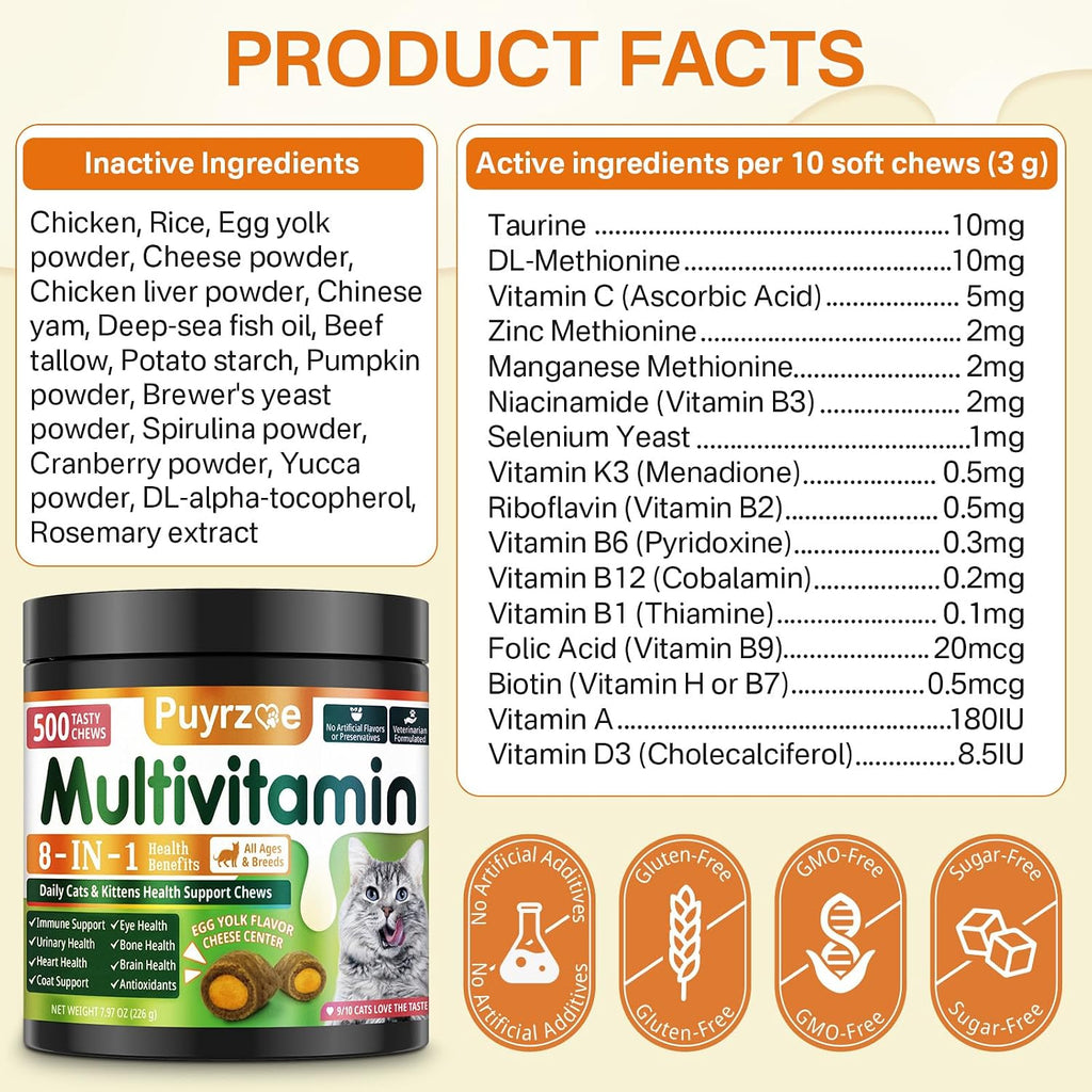 Dual texture creamy and crunchy cat vitamins for immune and urinary health