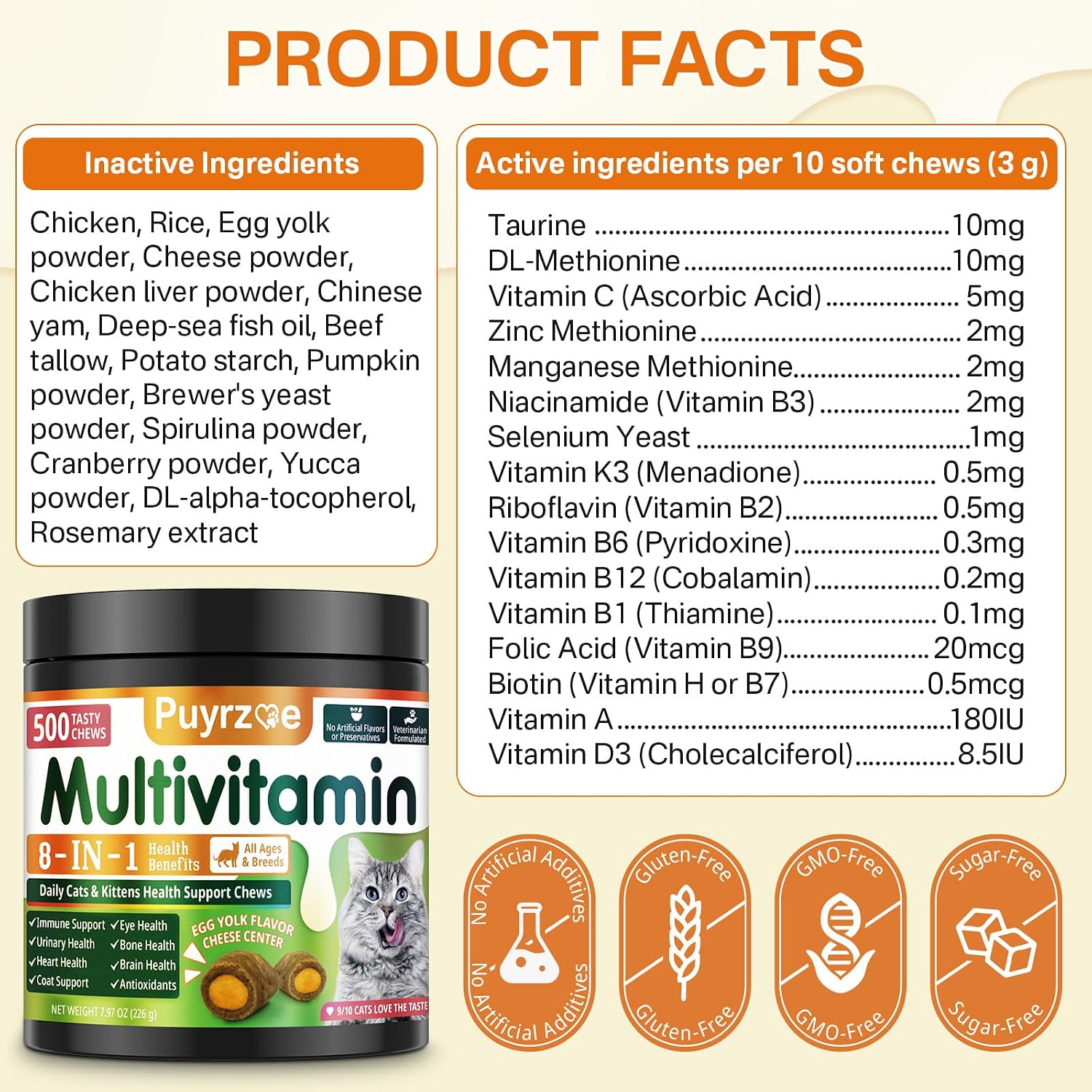 Dual texture creamy and crunchy cat vitamins for immune and urinary health
