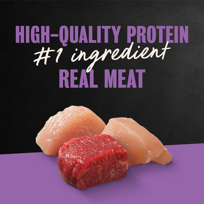 Real meat first ingredient gourmet dog food tray display